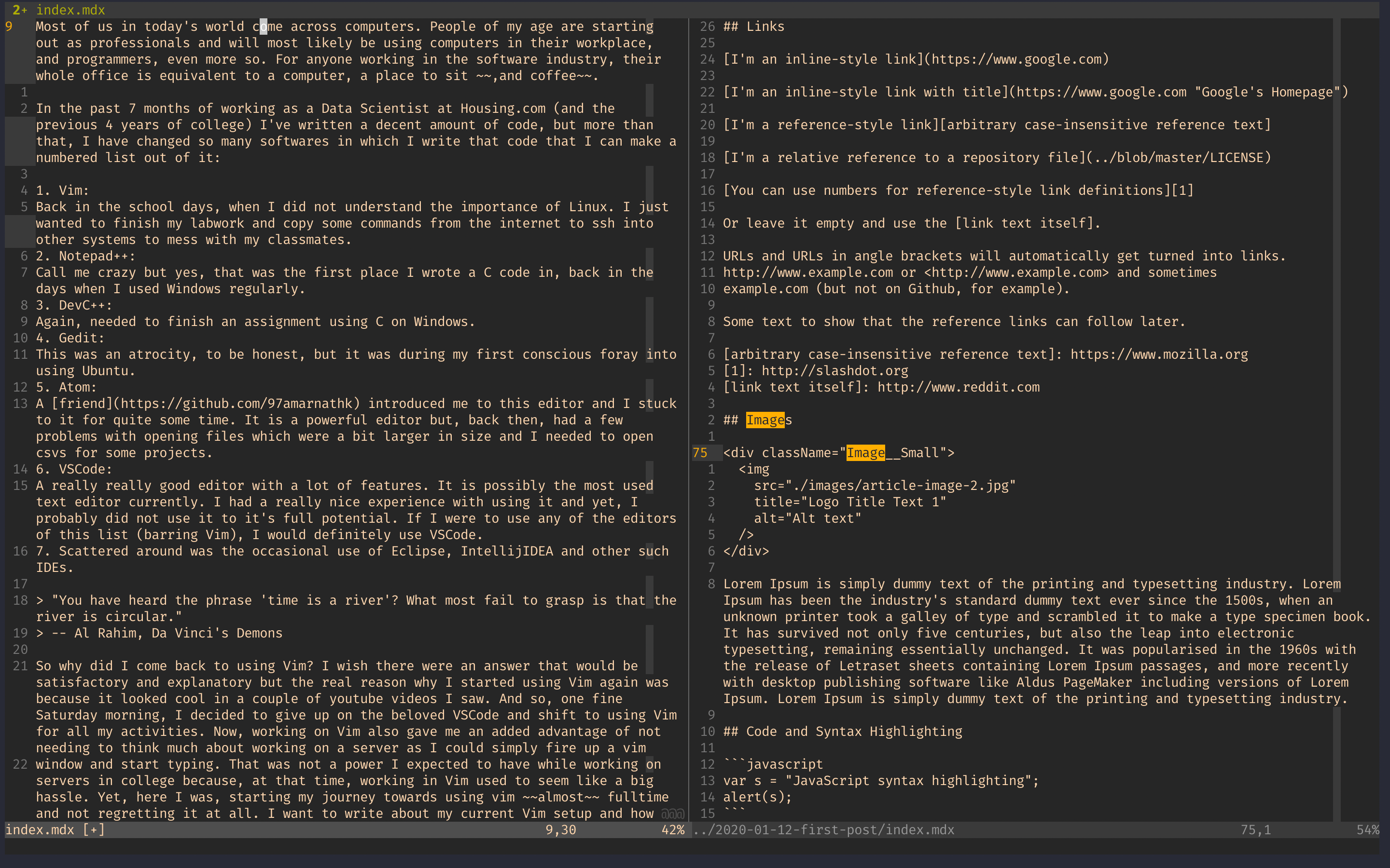 My Vim working setup